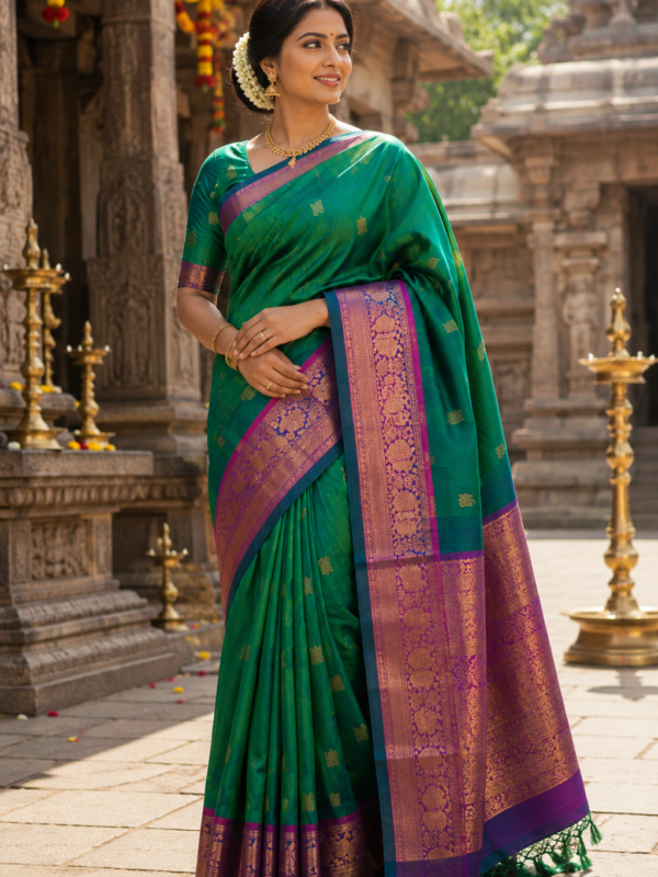 Kanchipuram Saree (Teal Green)