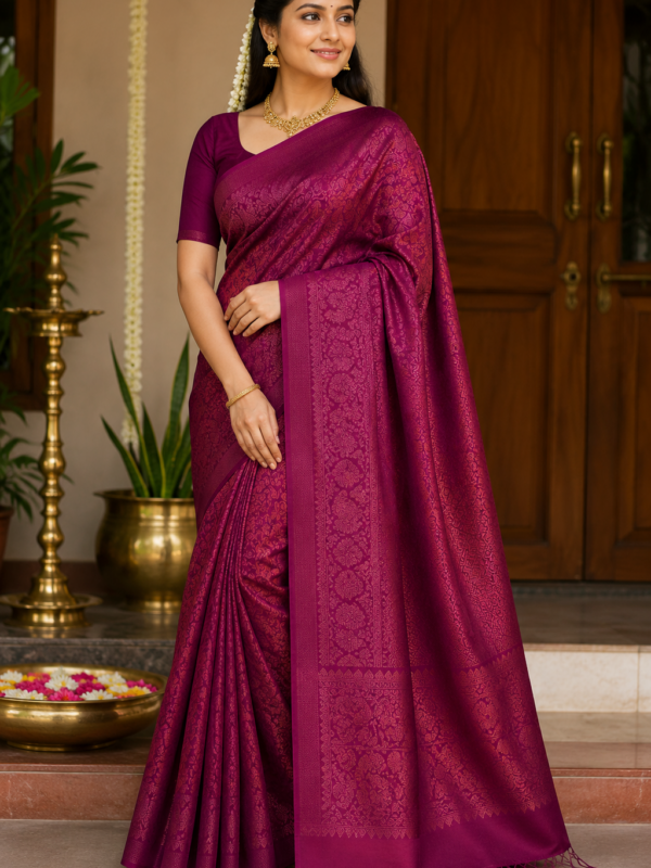 Soft Silk Saree (Magenta w Magenta Blouse)