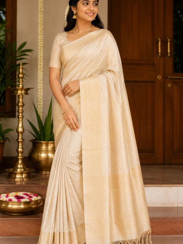 Soft Silk Saree (Ivory White w Ivory Blouse)