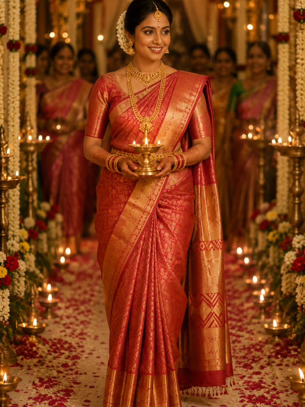 Vivaha Kanchipuram Saree (Red w Red Border)