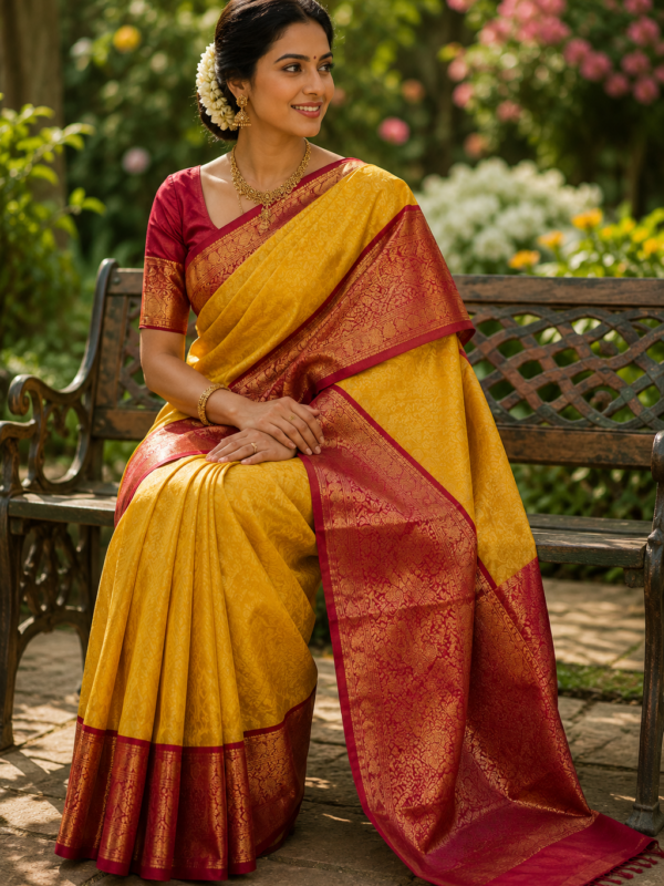 Kanchipuram Saree (Radiant Yellow & Crimson Red)