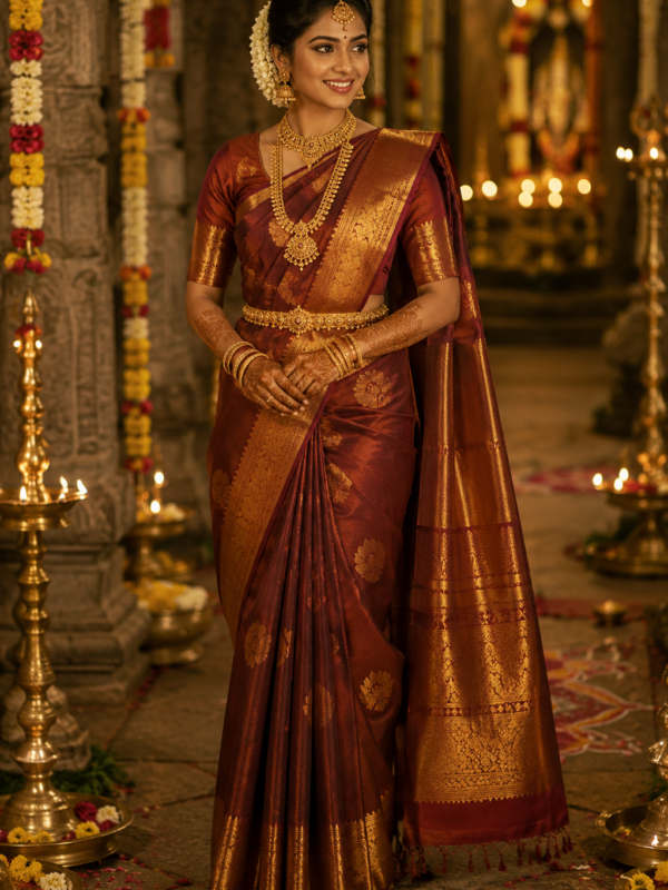Kanchipuram Saree (Deep Maroon)