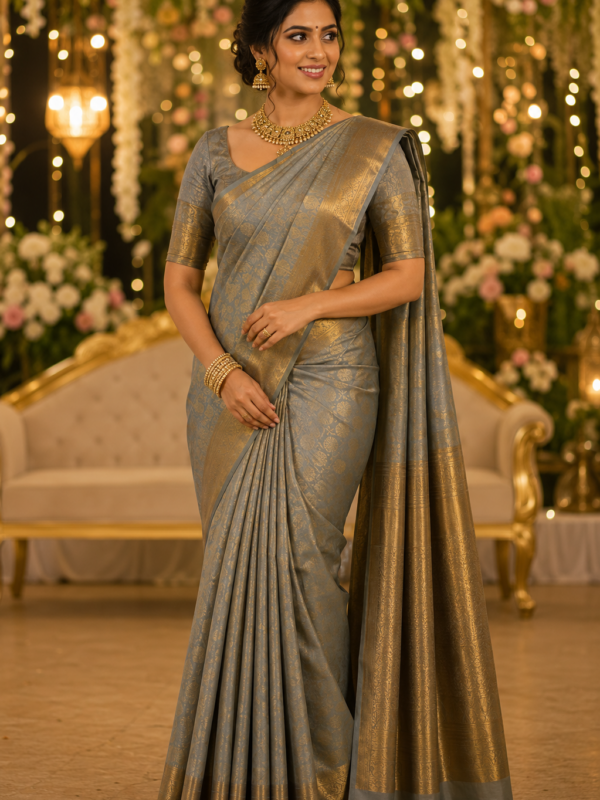 Kanchipuram Saree (Grey-Green)